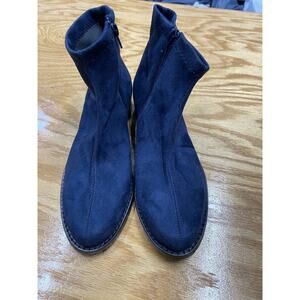 Ron White Ankle Chelsea Boots Womens 8 Blue Suede Side Zip Block Heel Formal S39
